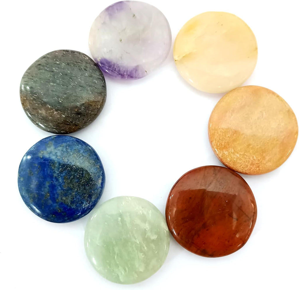 Jet International Fantastischer Chakra Edelstein 7 Rundstein Set Palm Worry Stein Daumen Stein Kristalltherapie Geometrie