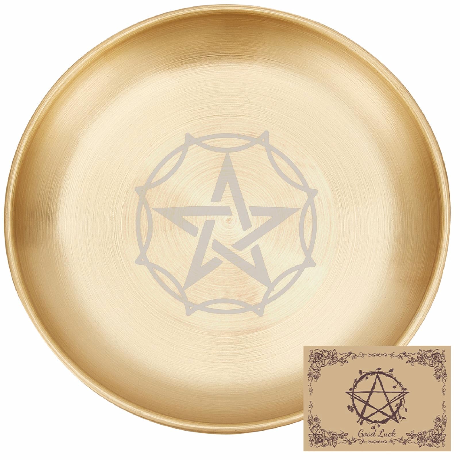 CREATCABIN Kreuz Opferschale Altar Ritualplatte Edelstahl Goldene Kristall Aufbewahrung Flache Schale Rundes Tablett Gebetsschale Kerzenhalter Schmuckschale Zum Räuchern Räuchergefäß 14x14cm