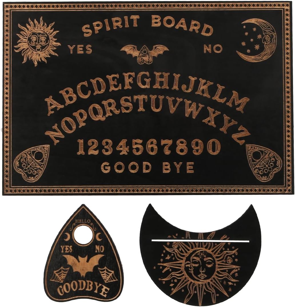 Ieron Ouija-Brett und Tarotkartenhalter-Set, schwarzes Holz-Spirit-Brett, Wünschelruten-Wahrsager-Bretter, Sprechbretter mit Planchette für Hexereibedarf
