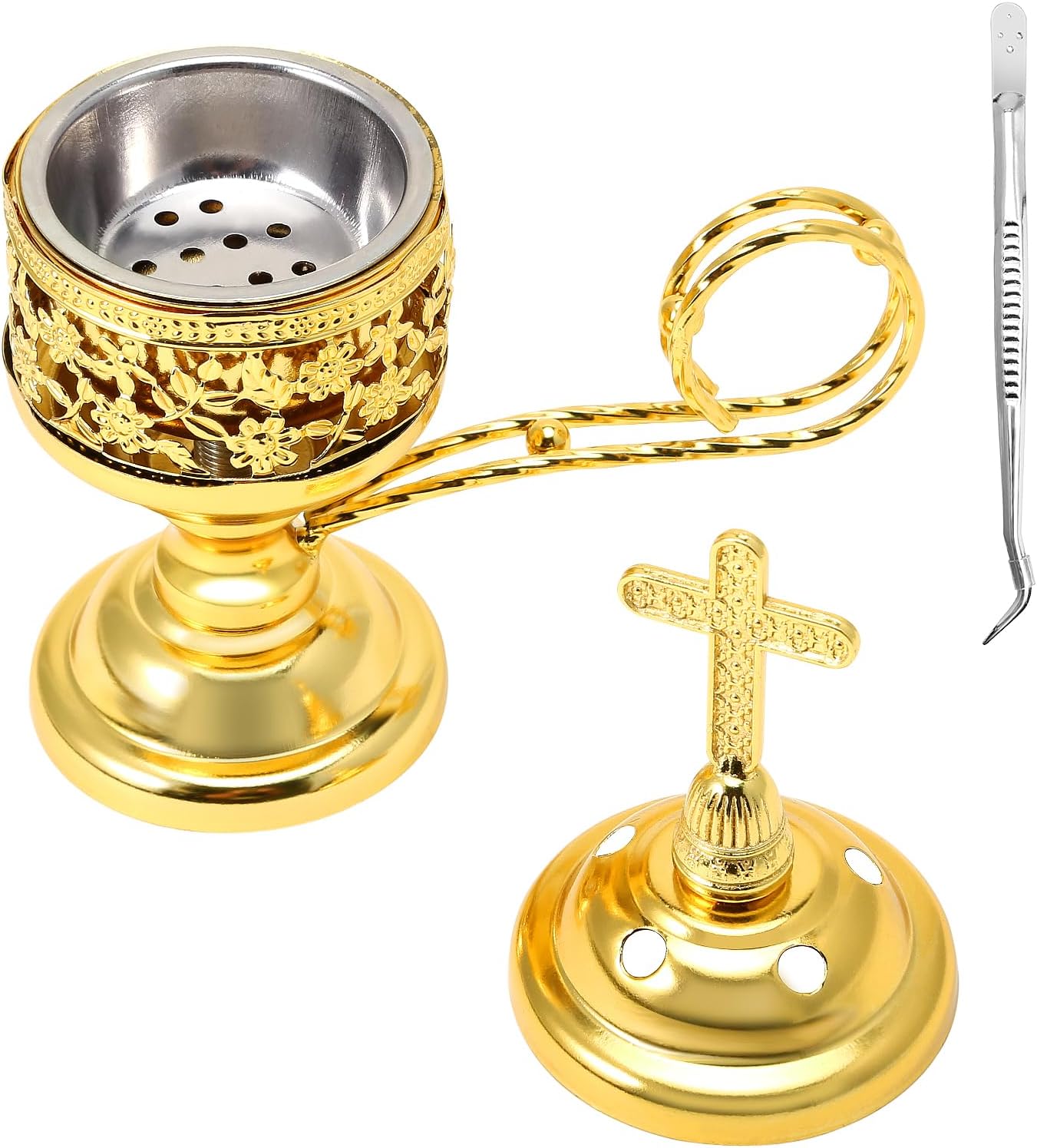 Yawlsow Räuchergefäß, Weihrauchkohle Räucherstäbchenständer, Bakhoor Räuchergefäß Halter, ideal für Aromatherapie, Yoga und Spa, Haus und christliche Kirche Räuchergefäß, (Gold), ATX0005-6