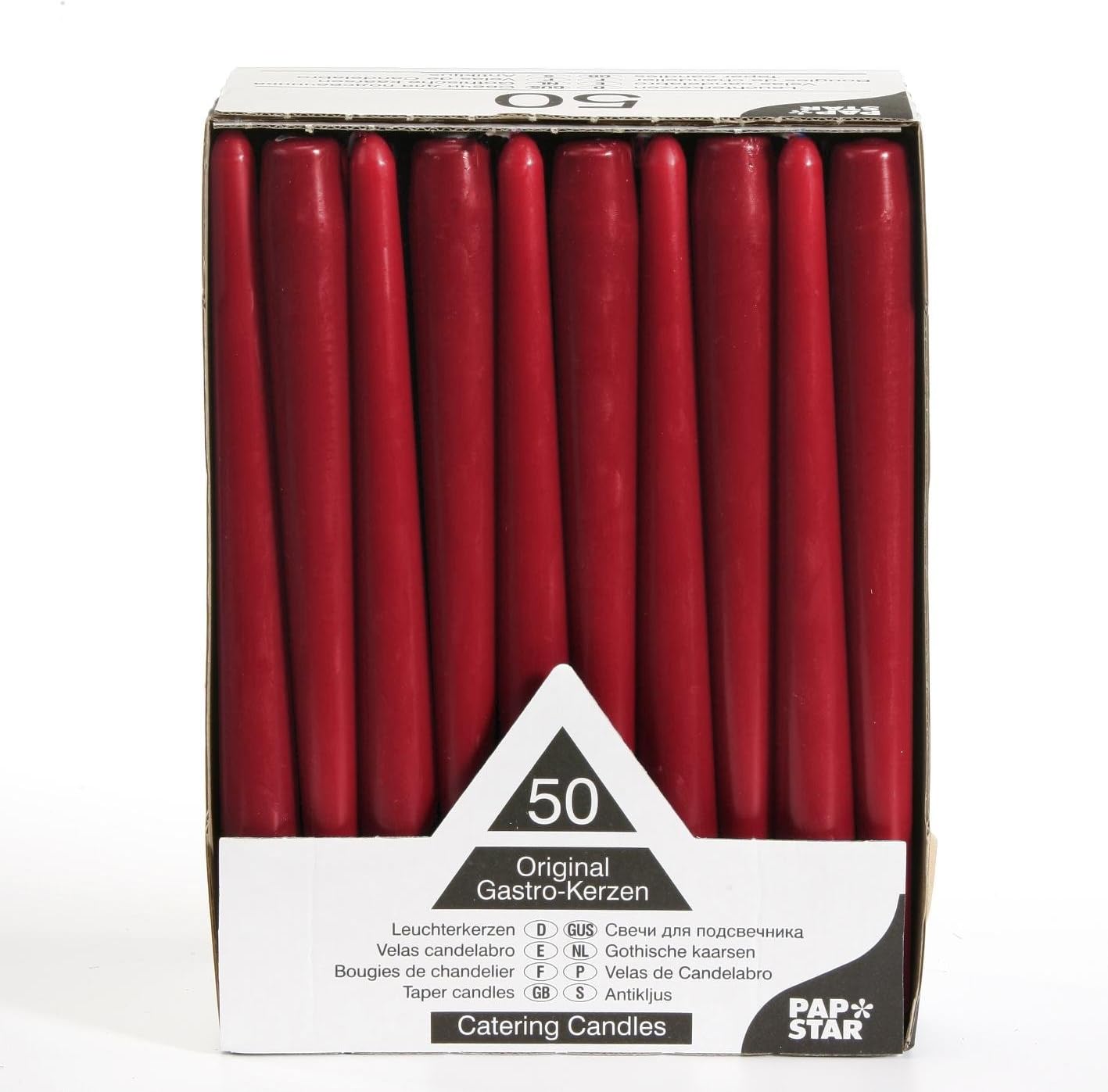 PAPSTAR Tapered Candle Bordeaux Diameter 22 mm x Height 250 mm Pack of 50