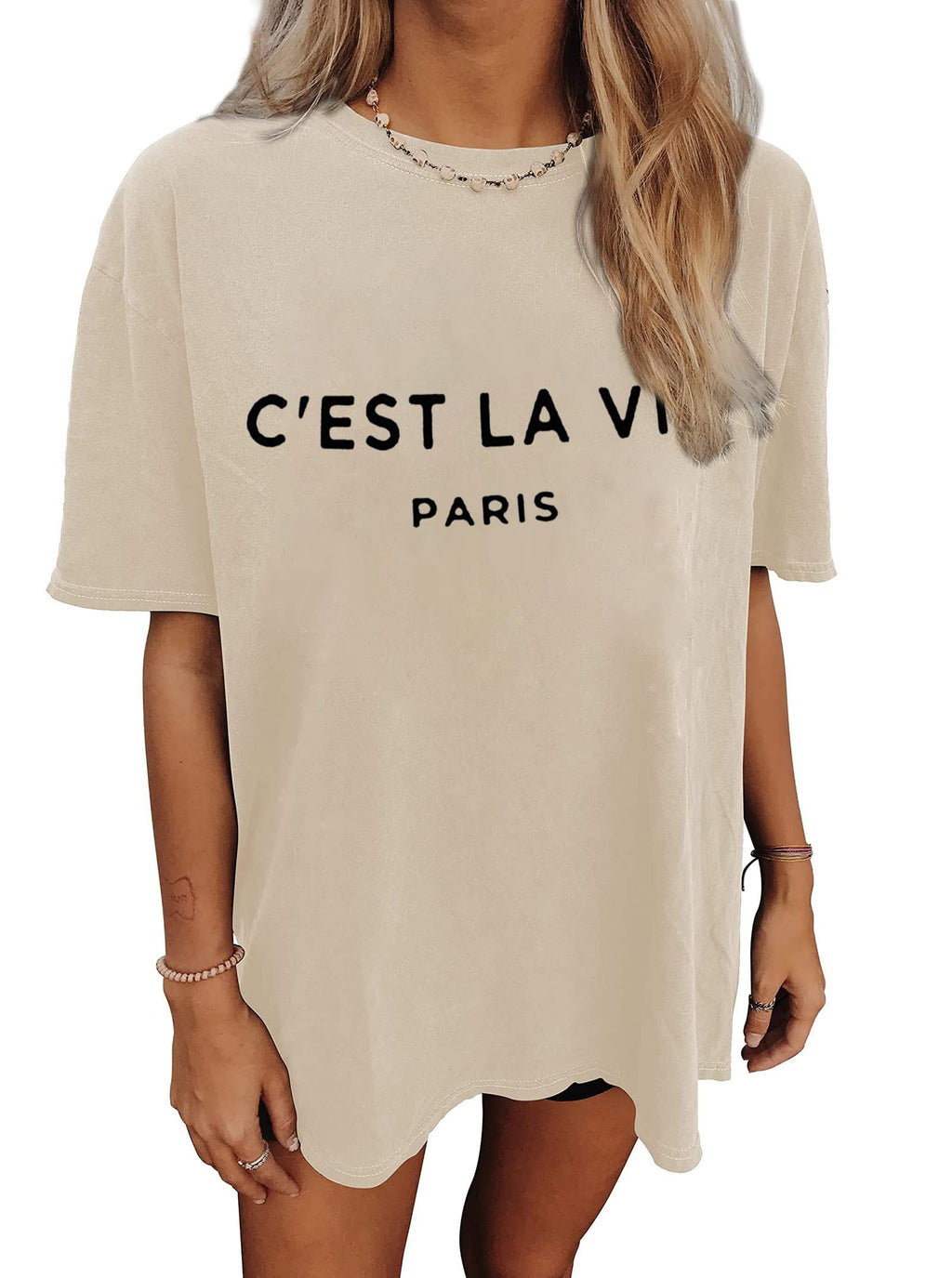 CSDAJIO Women's Casual Short Sleeve Loose Shirt Oversized T-Shirt Trendy Going Out Crew Neck Summer Graphic Tees