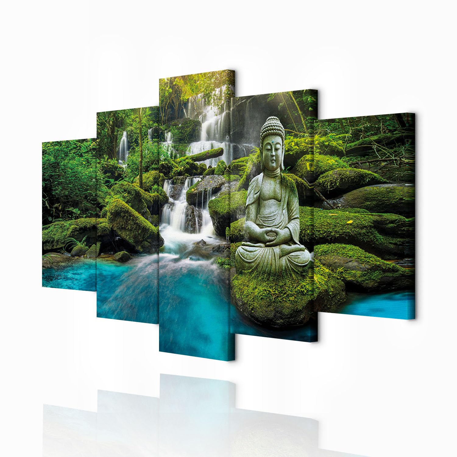 decomonkey Bilder Buddha 200x100 cm 5 Teilig Wandbild Groß Leinwandbild XXL Deko Wohnzimmer Schlafzimmer Wanddeko Pictures For Wall Poster Wall Painting Zen Orient