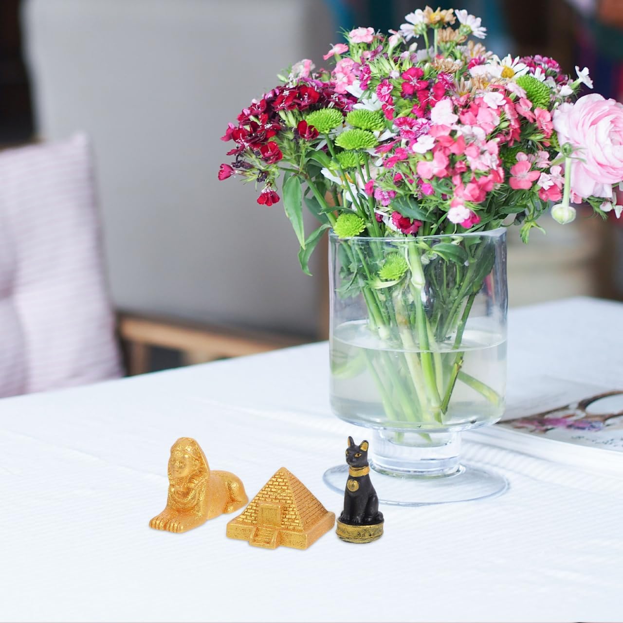 ÄGyptische Figuren Set Mit Mini Pyramide Sphinx Und Bastet Katze Aus Resin Alte ÄGypten Deko FüR Zuhause BüRo Und Party 3 Teiliges SammlerstüCk