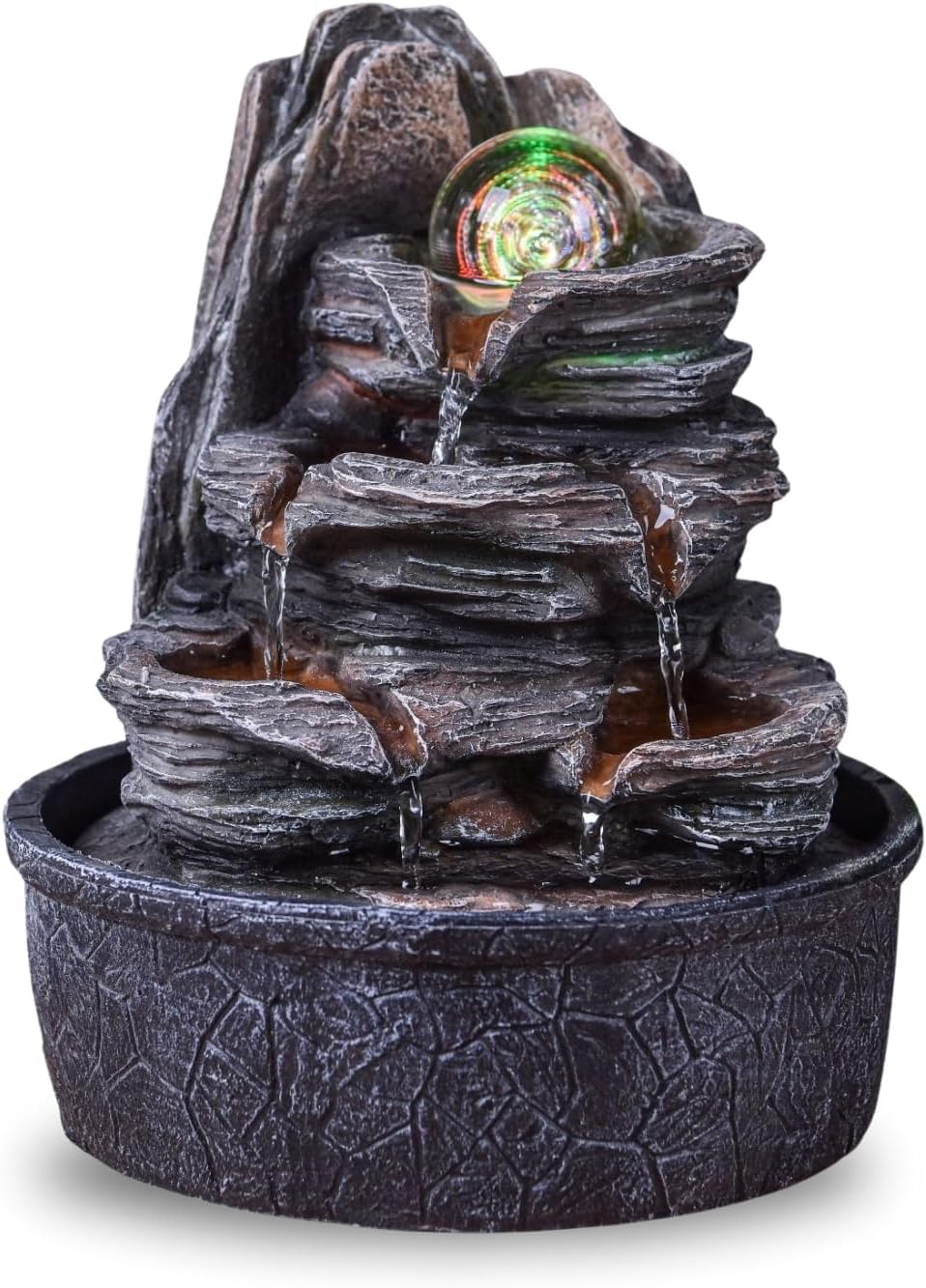 Luberon Zen'Light Indoor Fountain Waterfall Natural Stairs Stone Effect Colourful Light Gift Idea Interior Decoration in Motion Zen Table Fountain Relaxing Lucky Charm Object H 25 cm