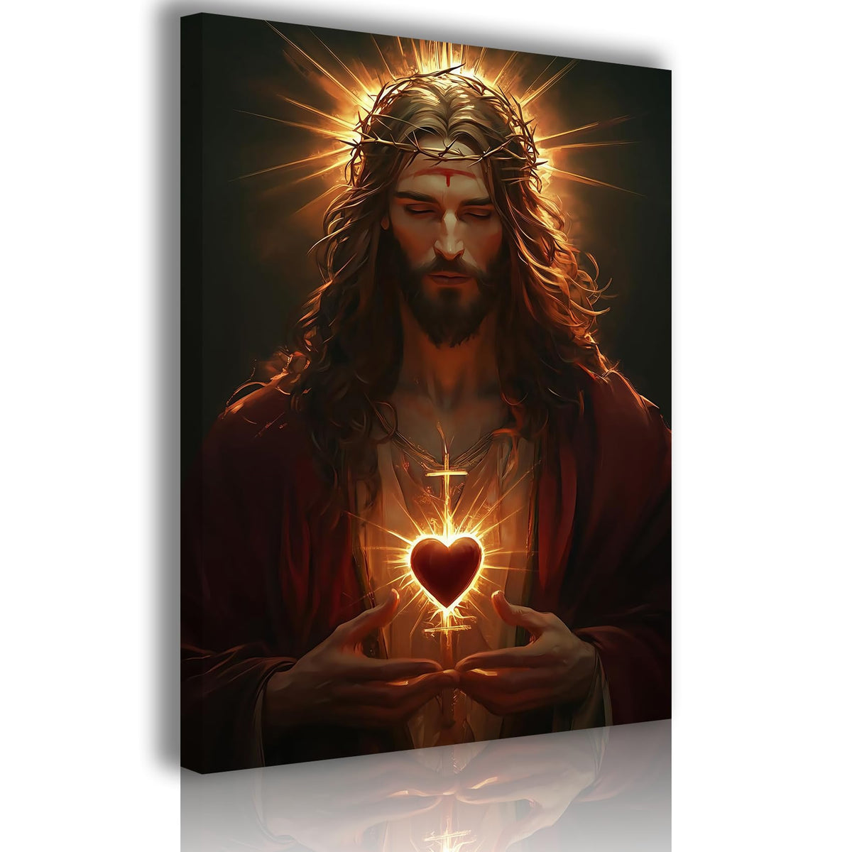 RJETZMU Sacred Heart of Jesus Canvas Wall Art, Divine Mercy Painting Picture Wall Decor, Wrapped Christian Artwork, Ready to Hang Catholic Home Decor for Living Room Bedroom Prayer Room, 12 x 16 Inch