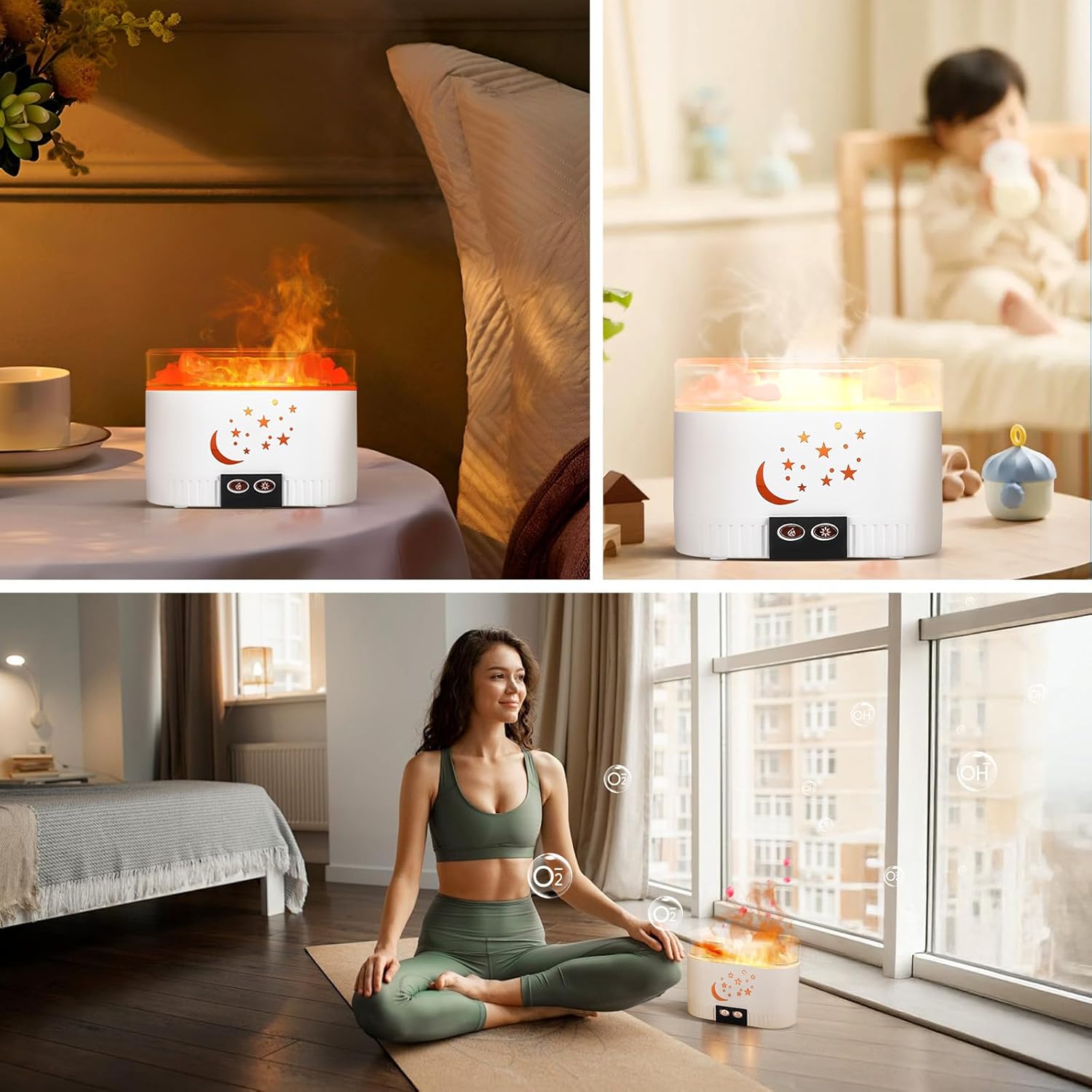 2-in-1 Salzstein Aroma Diffuser mit 7 Farben LED - Kabelloser Luftbefeuchter für ätherische Öle, Salzkristalllampe & Duftöl Diffusor als Raumduft und Salzlampe für Zuhause, 200ml