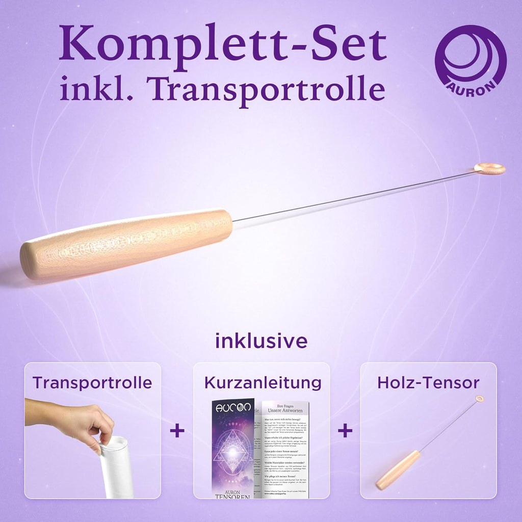 AURON Tensor Einhandrute Holzgriff mit Holzring, robust und sensibel, 43cm, 29g, inkl Transportrolle und Anleitung, Handgefertigt in Deutschland