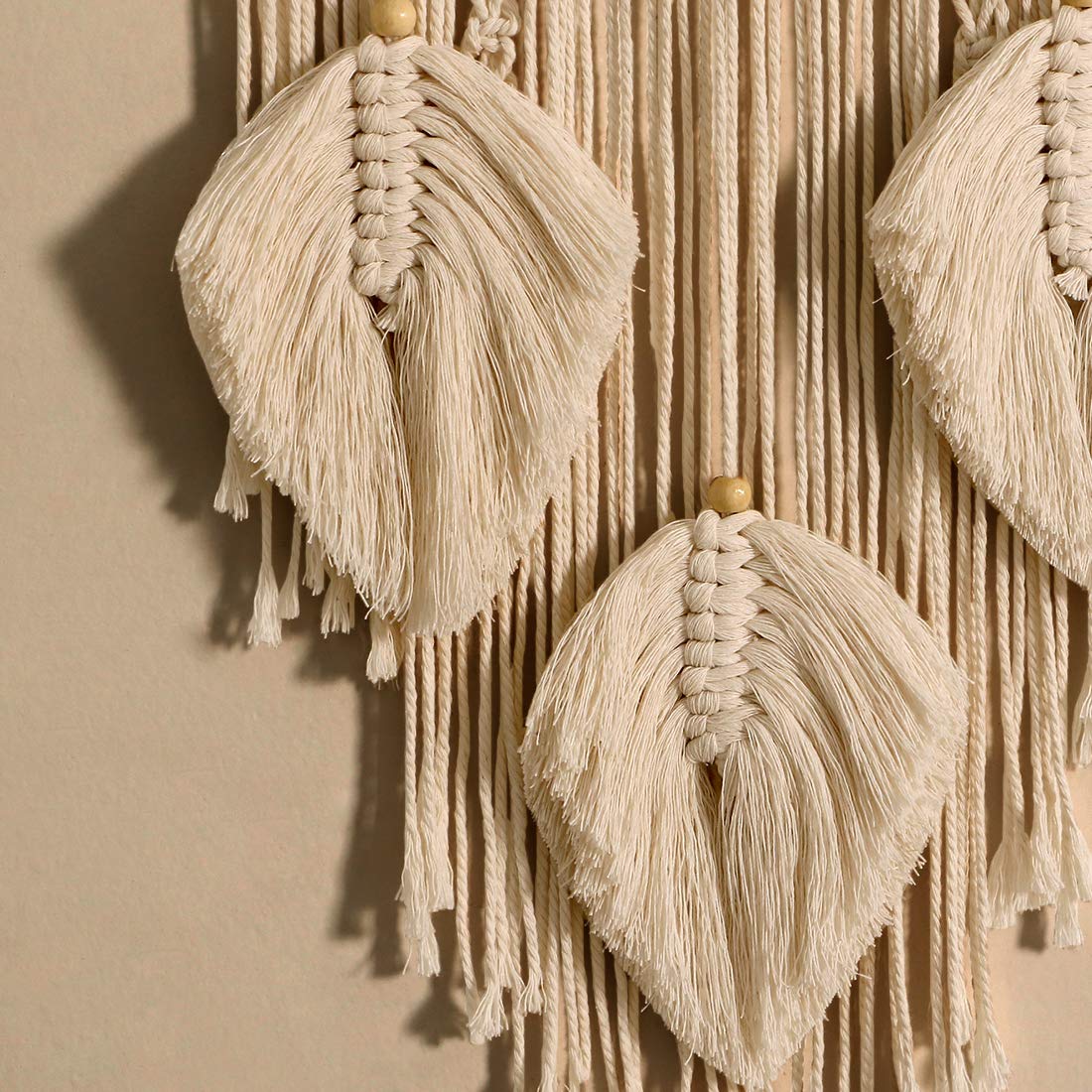 LOMOHOO Makramee Traumfänger Wandbehang Gewebte Feder Wandbehang Handgemachter Traumfänger Boho Quasten Dekoration Wohnkultur Ornament Bastelgeschenk für Schlafzimmer Wohnzimmer（kein Licht）