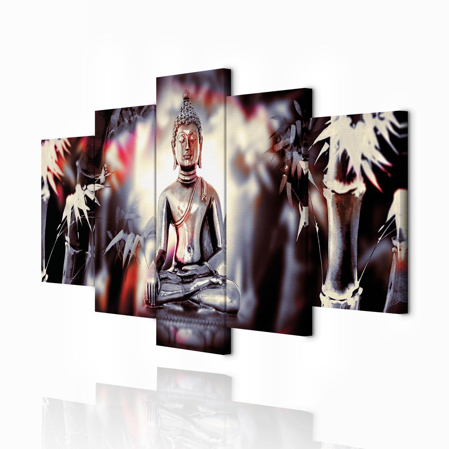 decomonkey Bilder Buddha 200x100 cm 5 Teilig Wandbild Groß Leinwandbild XXL Deko Wohnzimmer Schlafzimmer Wanddeko Pictures For Wall Poster Wall Painting Zen Orient