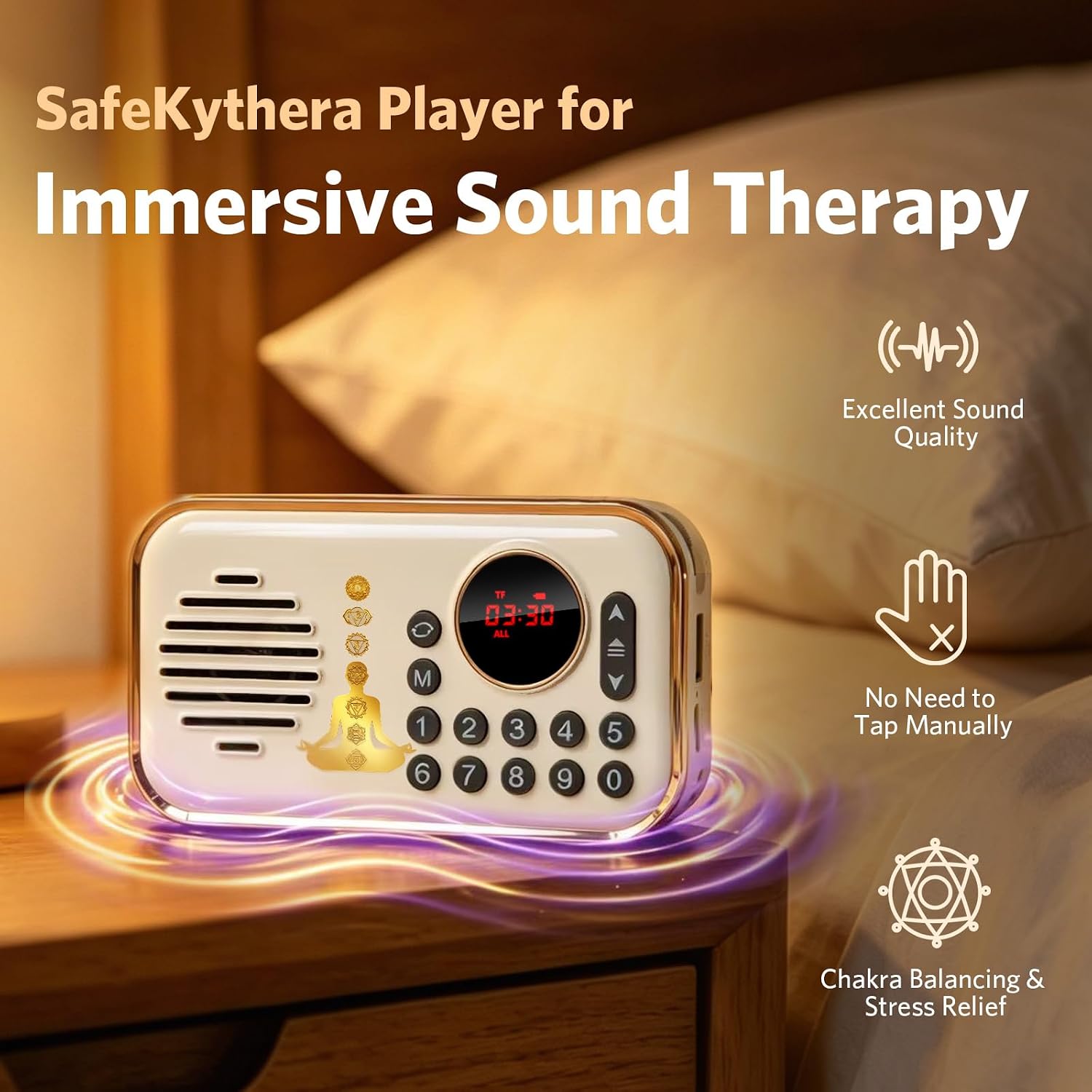 Portable Electronic Tibetan Meditation Singing Bowl Player Features 27 Chakra Meditation Sound Effects,Suitable for Yoga,Chakra Healing and Stress Relief,Best Gift Choice(White)