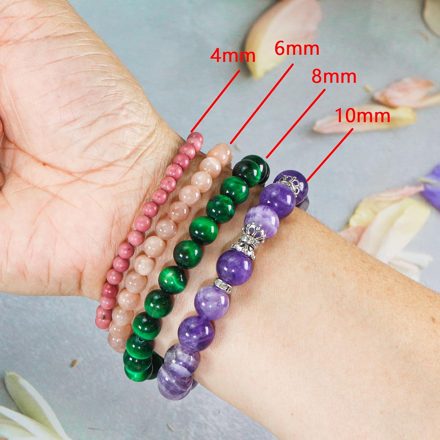 Natural Stone Beads, Gemstone Beads, 45 Pieces, 8 mm, Natural Stone, Unakite Gemstone Beads, Polished Round Gemstones for Threading, Gemstones, Stone Beads for Bracelets, Necklaces, DIY Jewellery,