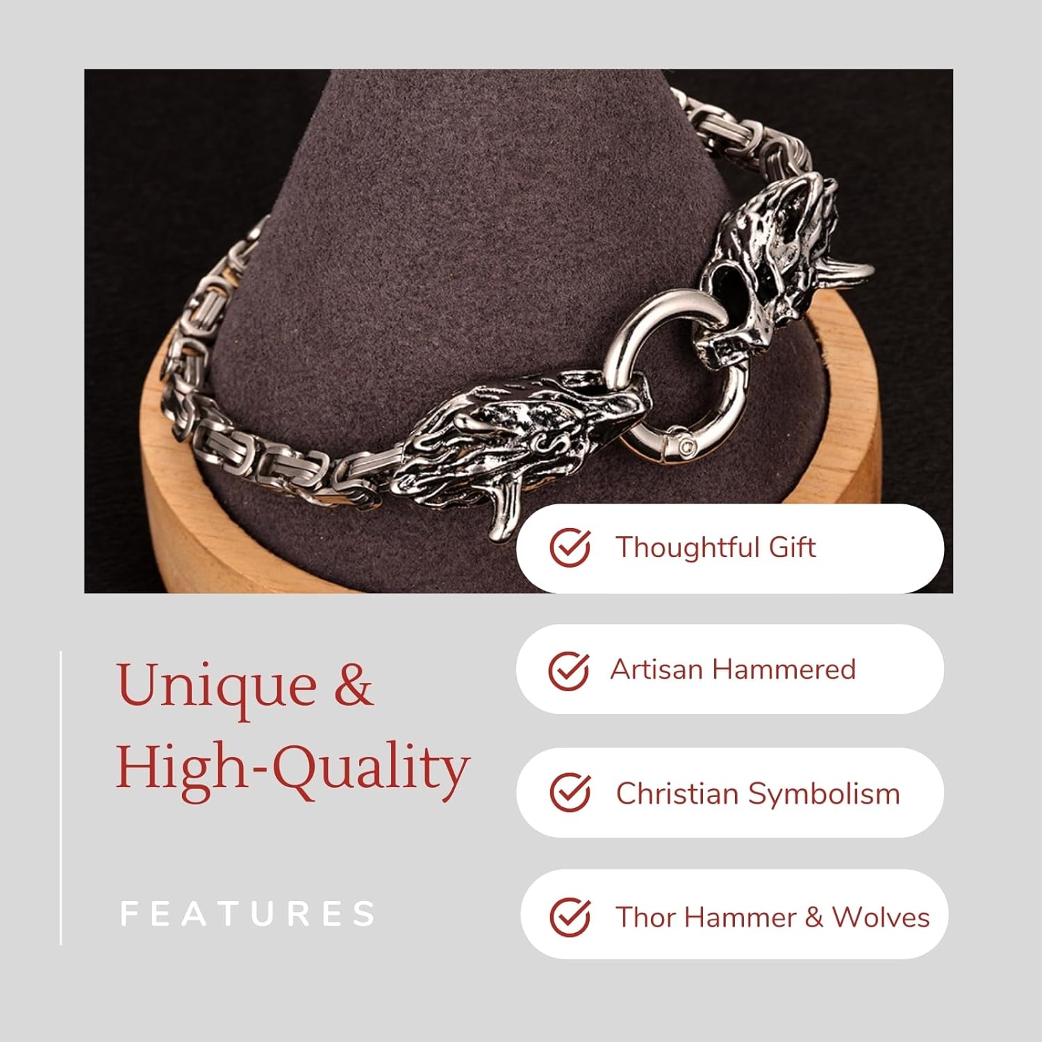 Halukakah Wikinger Thorshammer Halskette für Herren – Antiker Sterlingsilber-Ton Titanstahl – Optional mit Armband – Nordischer Mythologie – Geschenk für Männer