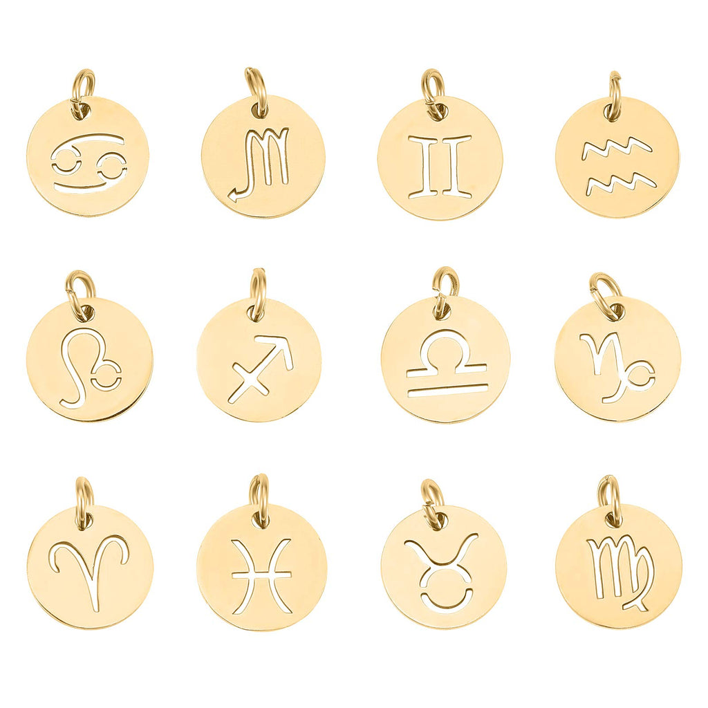 UNICRAFTALE Edelstahl 12 Sternbilder Charm Sternzeichen Anhänger Charms Flach Rund Sternbild Anhänger Für DIY Schmuck Armbänder Halskette Herstellung