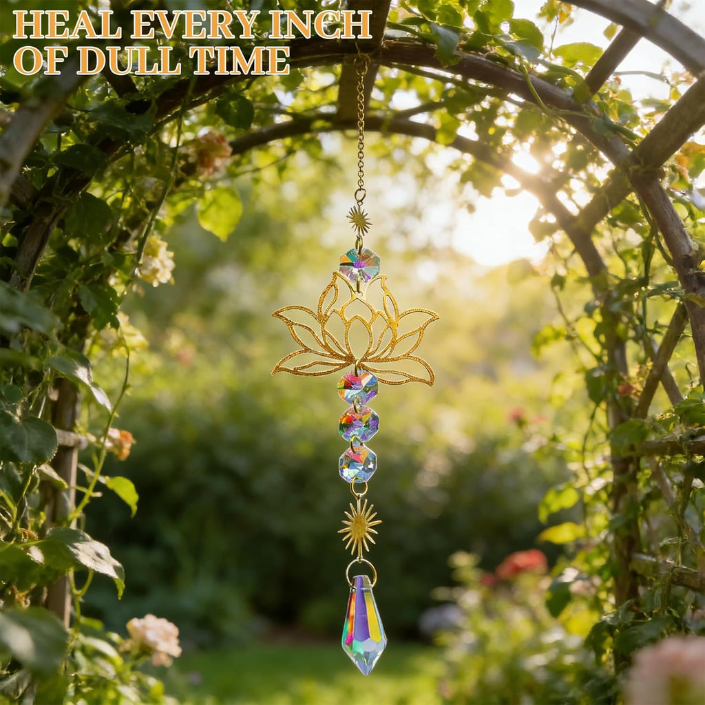Lotus Crystal Sun Catcher, 11 x 8 x 2.5 cm, Premium Sun Catcher, Crystal & Sun Catcher, Elegant Lotus Pendant & Wind Chime, Perfect Window Decoration, Hanging for Home, Office