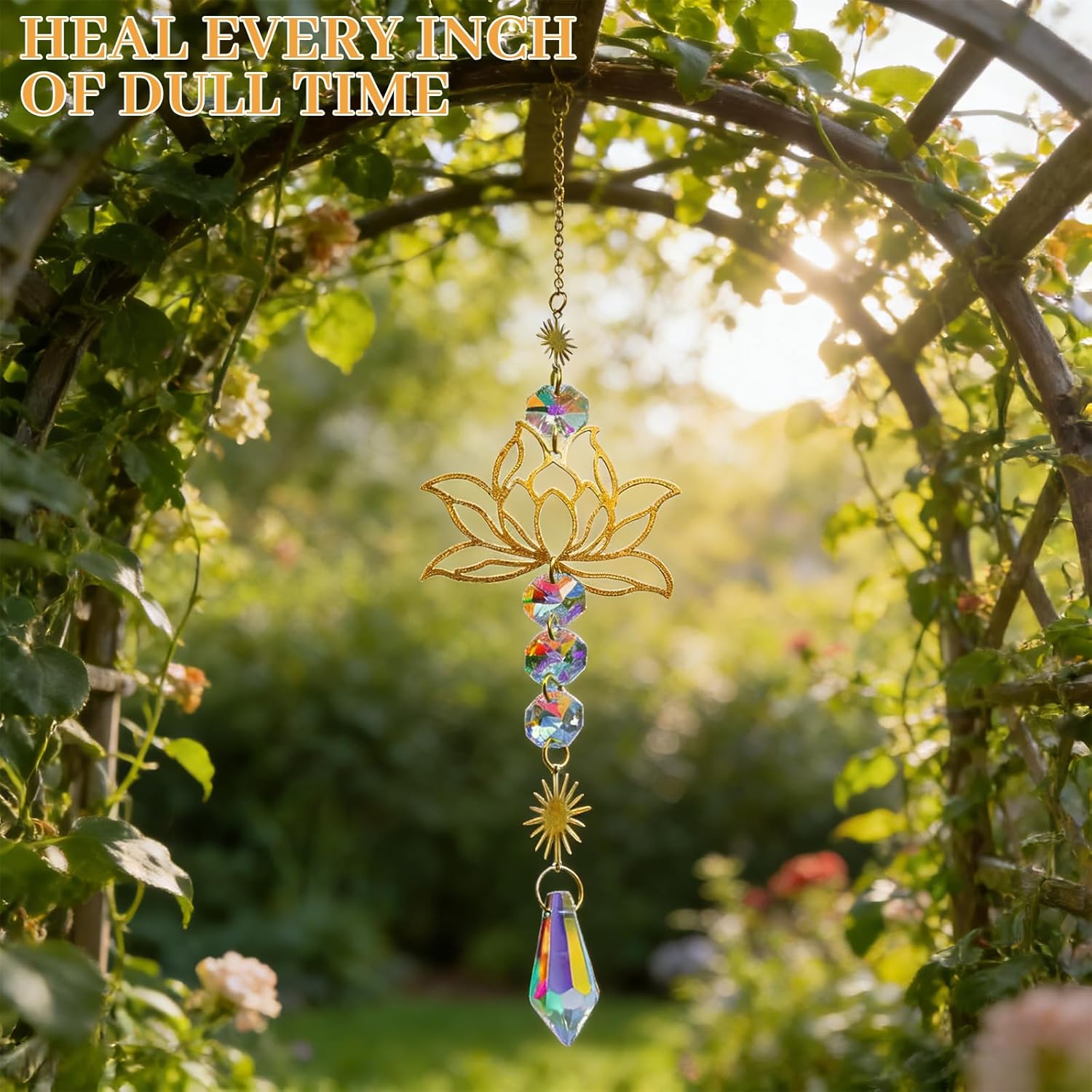 Lotus Crystal Sun Catcher, 11 x 8 x 2.5 cm, Premium Sun Catcher, Crystal & Sun Catcher, Elegant Lotus Pendant & Wind Chime, Perfect Window Decoration, Hanging for Home, Office