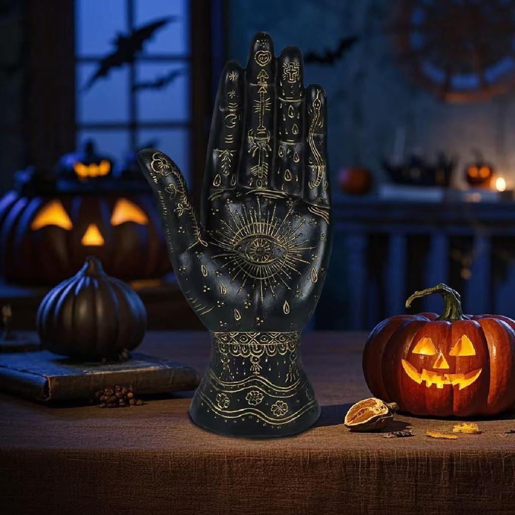 Palmistry Hand Resin Statue Telling Palm Reading, Ancient Mystical Palm with Lines and Symbols Sculpture for Palm Readers（Black）