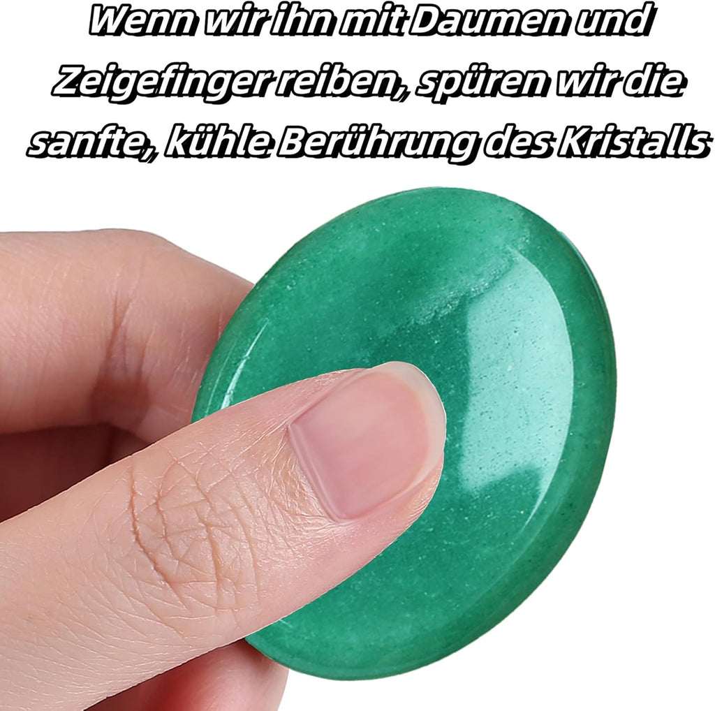 QINJIEJIE Green Aventurine Crystals Worry Stone Worry Stone Thumb Precious Stones Oval Crystal Healing Stone Palm Stones Stress Relief Reiki Healing Meditation