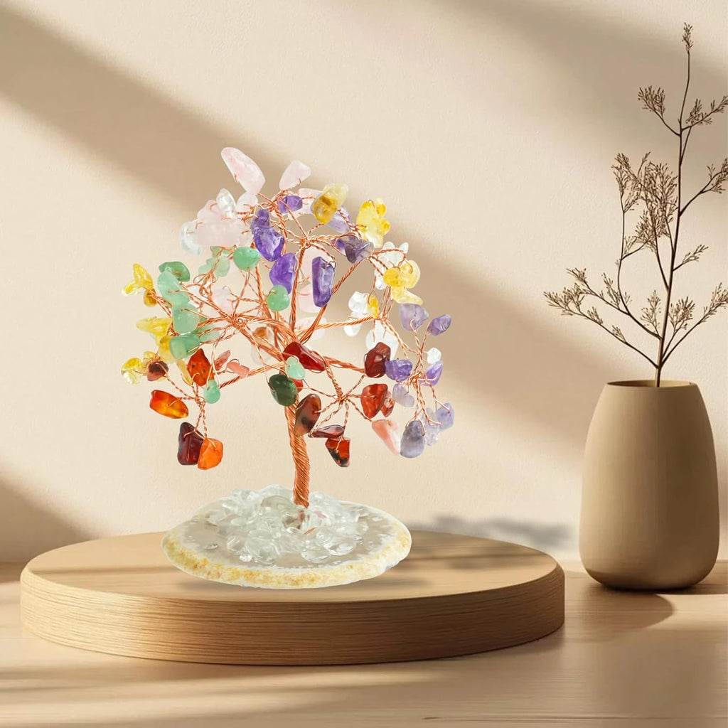 7 Chakra Baum des Lebens, Natürliche Kristalle und Heilsteine spirituelle Dekoration für Positive Energie, Edelstein Feng Shui Baum für Meditation, Home Dekorationen Heilung Geschenke