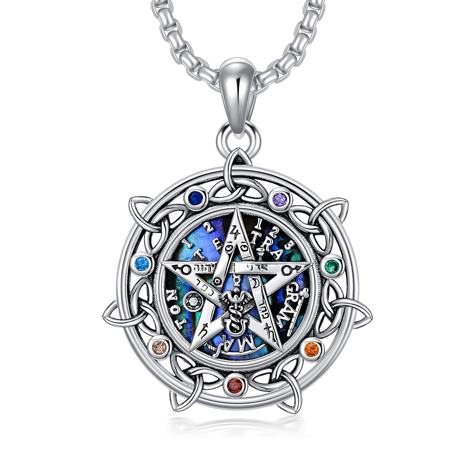 Schlüssel Amulett Halskette 925er Sterlingsilber Allah Hekate Dreifachmondgöttin Tetragrammaton Anhänger Halskette Schlüssel Wicca Heidnischer Pentagramm Schmuck Geschenke Für Frauen