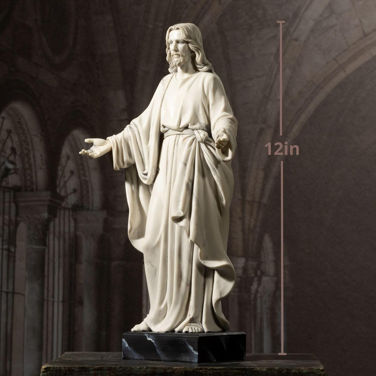 Jesus-Statue, handbemalt, Marmor-Optik, Jesus Christus mit offenen Armen, religiöse Heimdekoration, Kunstharz-Skulptur christliche Heimdekoration, 30,5 cm
