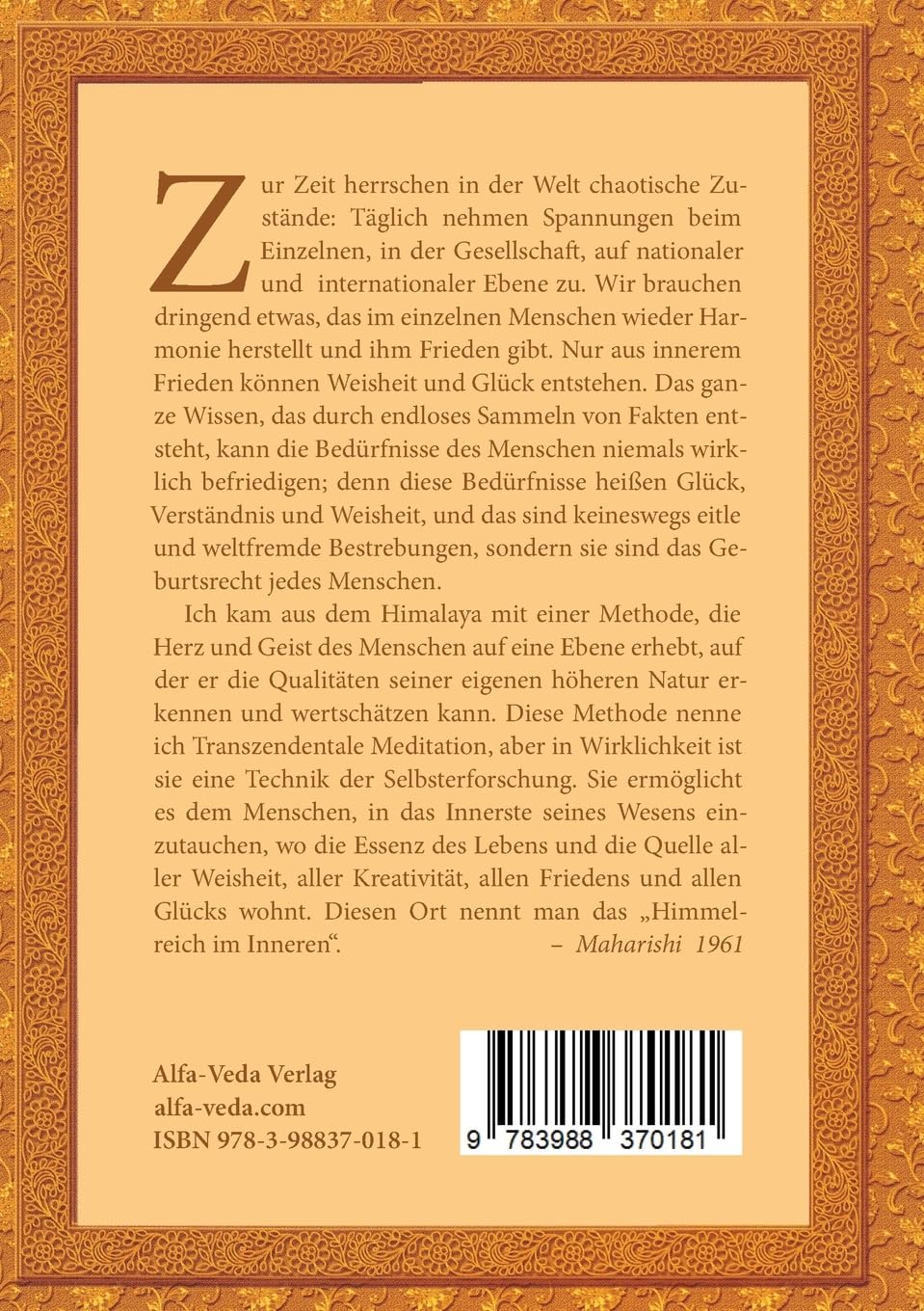 Transzendentale Meditation: mit Fragen und Antworten aus den Jahren 1960 und 1961
