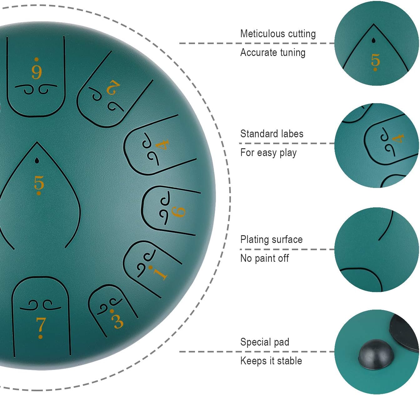 KUD Steel Tongue Drum, 12 Zoll 13 Tone C-Dur Zungentrommel Ätherische Trommel Stahl Handpan Drum Schlagzeug Instrument mit Trommelschlägeln Tragetasche für Meditation Yoga Klangheilung