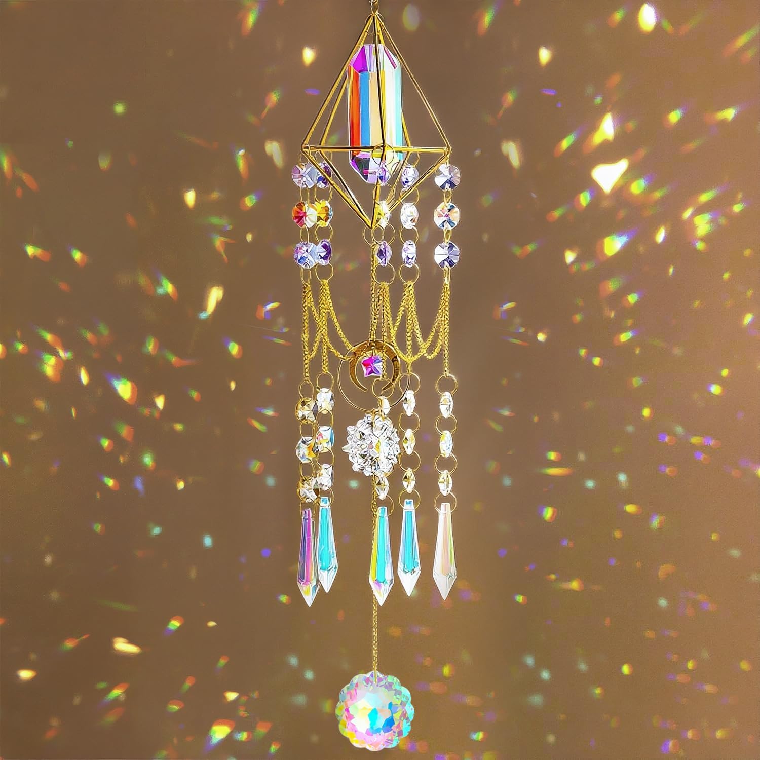 Kristallprismen Sonnenfänger Fenster Anhänger, Glasprismen Dekor Windspiel, Regenbogen Sonnenfänger für Zuhause, Garten, Veranda