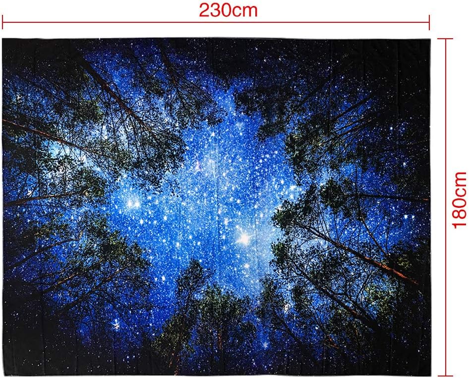 Towinle Wandbehang Hochwertige Wandteppich Tapisserie Psychedelic Wandtuch Hausdeko Bettdecke Strandtuch Tagesdecke Boho Deko (Wald Sternenhimmel)