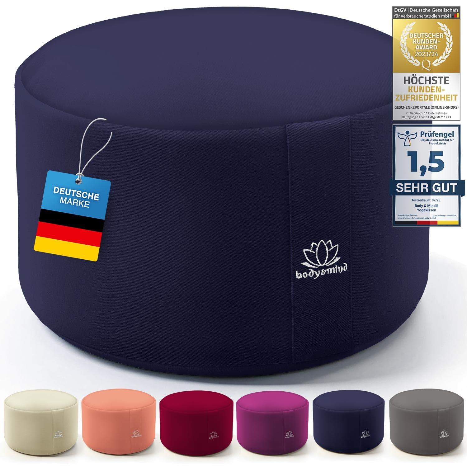 Body & Mind® Yogakissen Meditationskissen Boden Sitz-Kissen Polster für Meditation & Yoga; waschbarer Bezug und atmungsaktiver Premium Füllung; 18 cm Sitzhöhe