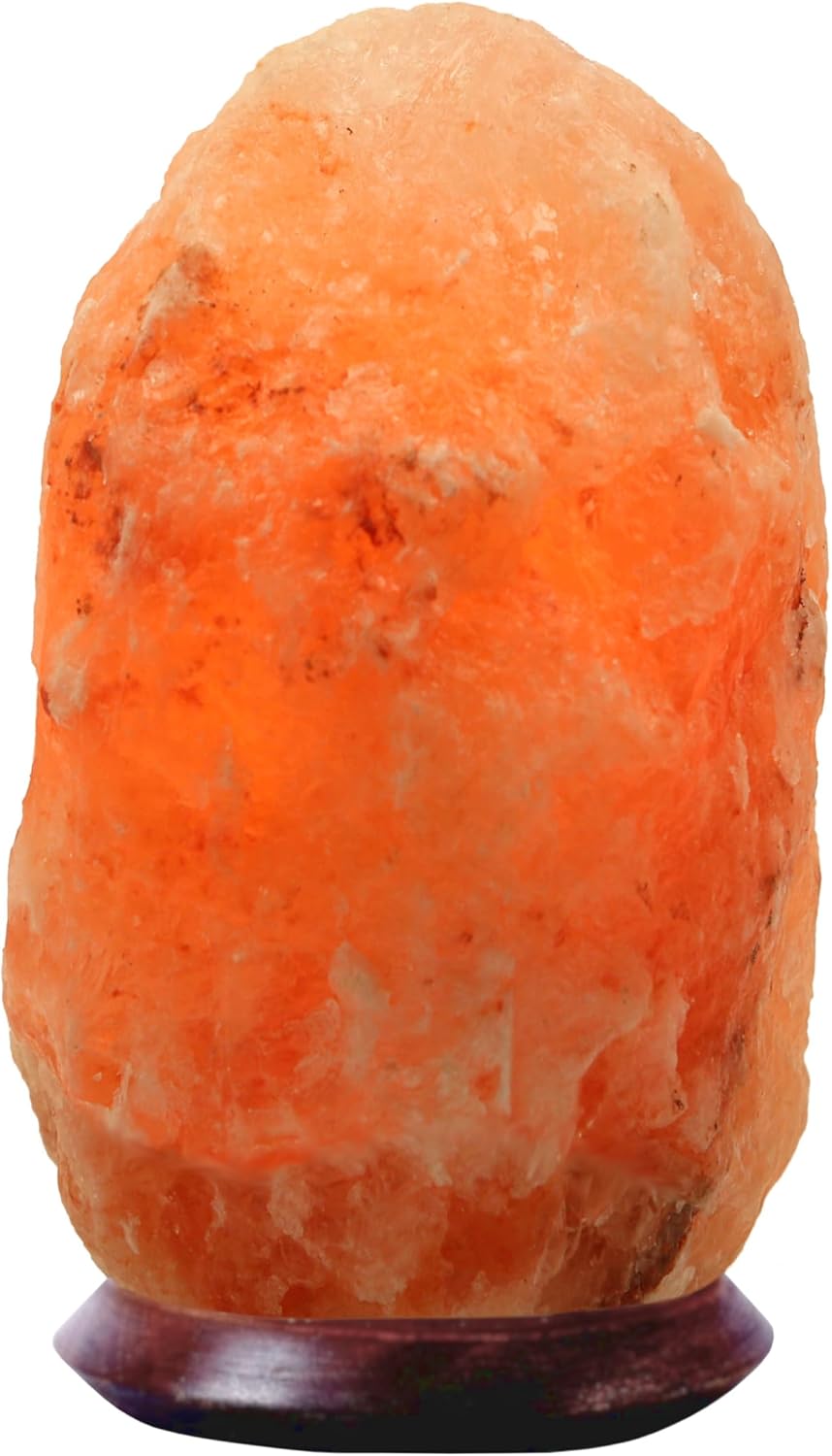 HAF® Rosa Salzlampe Naturform 4-6 kg aus echtem Natursalz | 100% natürliche Salzkristalllampe aus der Salt Range Pakistan | Nachttischlampe auf Holzsockel inkl. Lampenfassung + Glühbirne