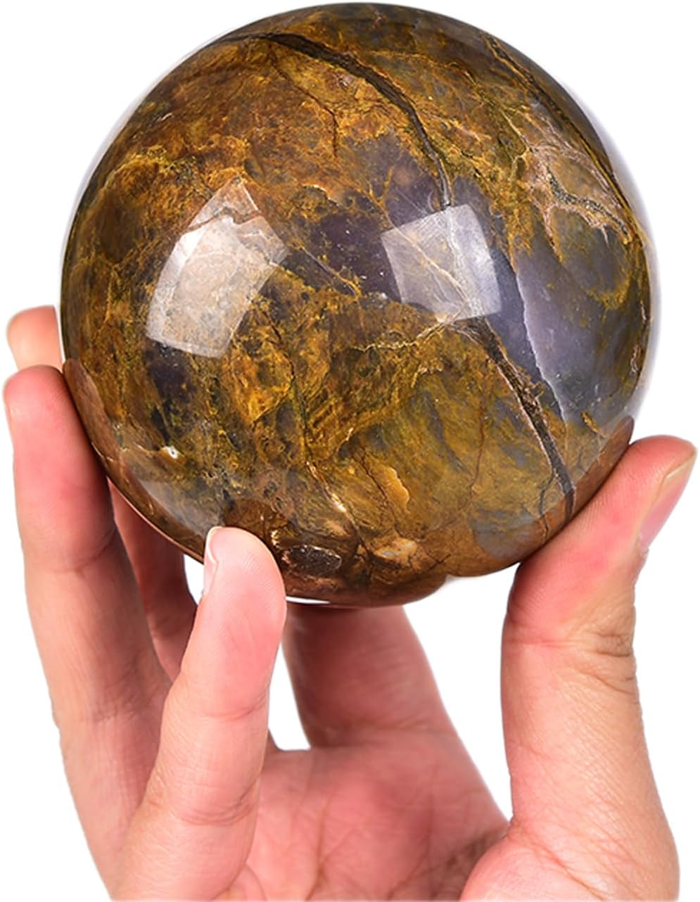 JIC Gem Large Crystal Ball with Stand Pietersite Crystal Ball Gemstone Decorative Ball for Home Decoration Altar Reiki Feng Shui Crystal Gift 80-90mm