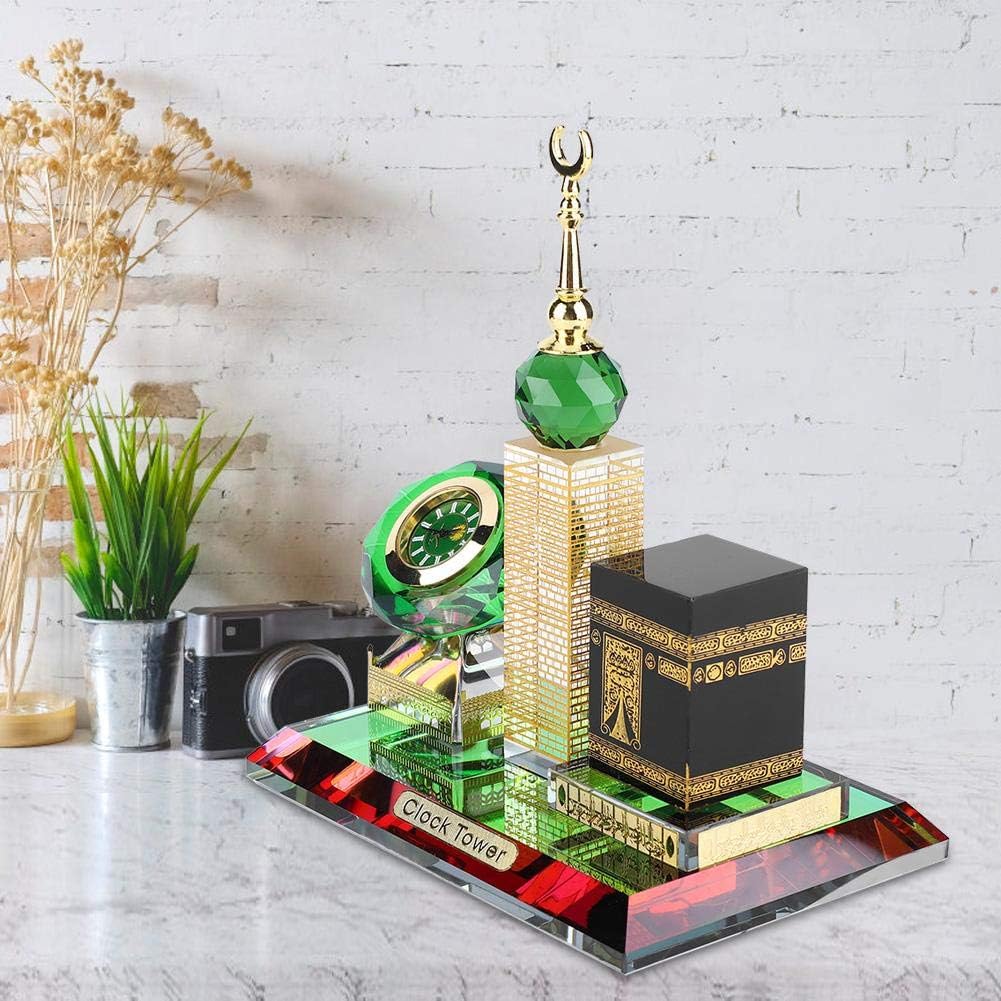 Oumefar Muslim Kaaba Clock, Tower Islamic Model Buddhist Mosque Miniature Model for Car Ornament Home Office Table Decoration Home Kitchen Décor Products Accents Collectible Vehicles Handmade with
