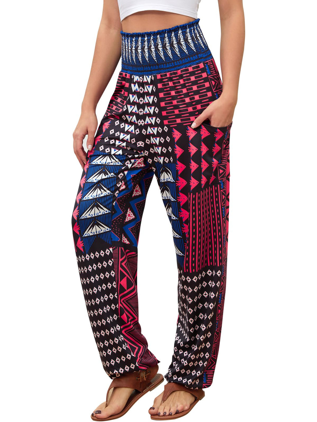 QIANXIZHAN Women's Harem Pants, High Waist Yoga Boho Trousers with Pockets