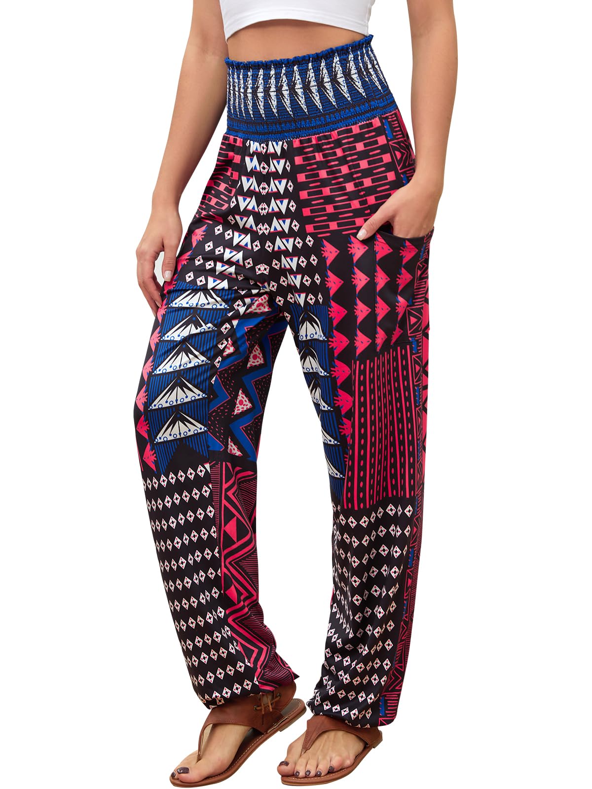 QIANXIZHAN Women's Harem Pants, High Waist Yoga Boho Trousers with Pockets