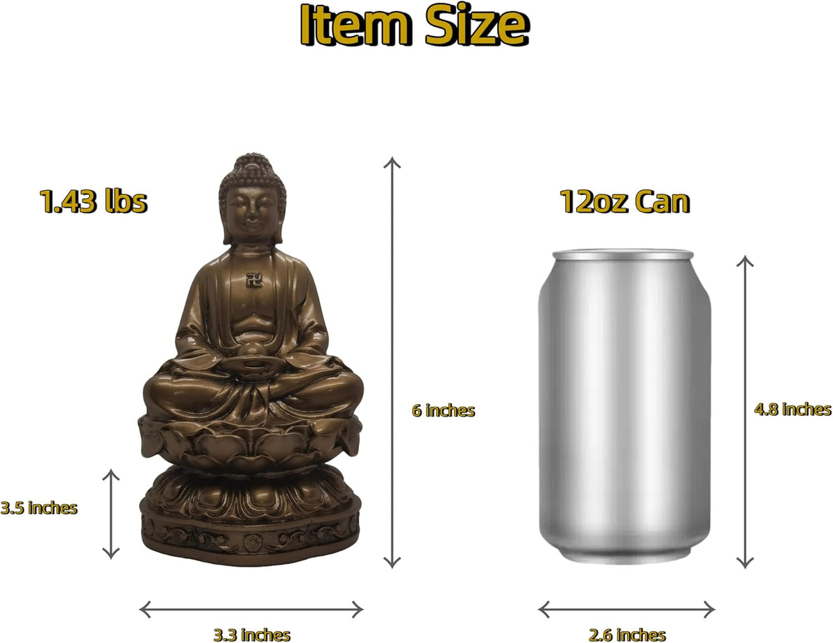 Resin Shakyamuni Buddha Statue 6" (Bronze Color) | Handcrafted Sculpture with Serene Expression for Meditation, Home Altar & Spiritual Decor