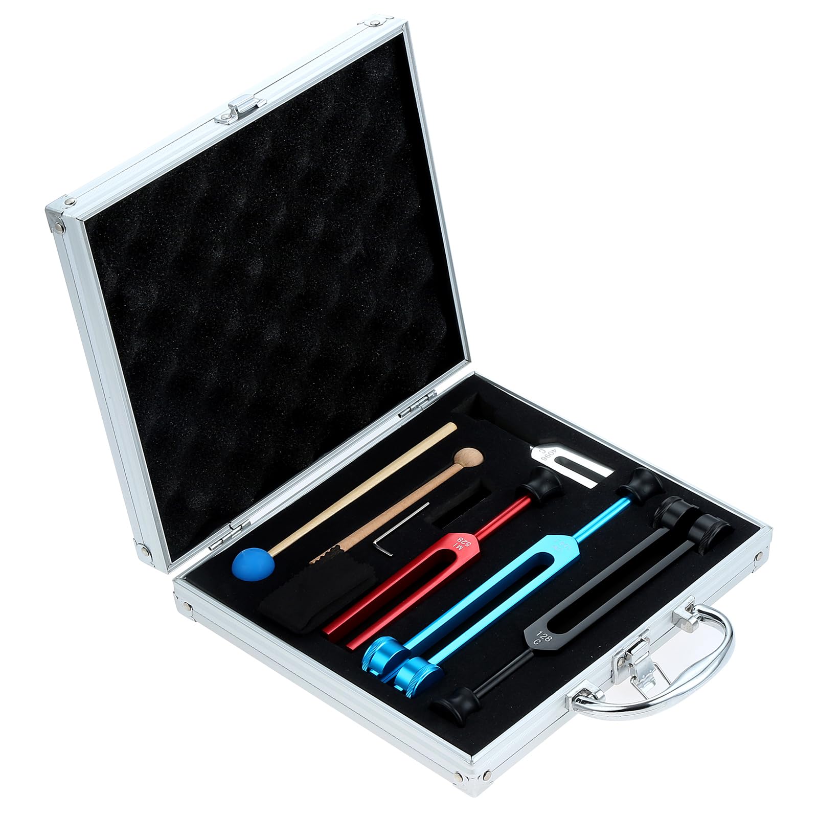 Dreld 9-Piece Solfeggio Tuning Fork Set with Silicone Hammer Bag, 174/285/396/417/528/639/741/852/963 Hz Aluminium Tuning Forks for DNA Repair, Healing, Sound Therapy, Medical Tuning Fork