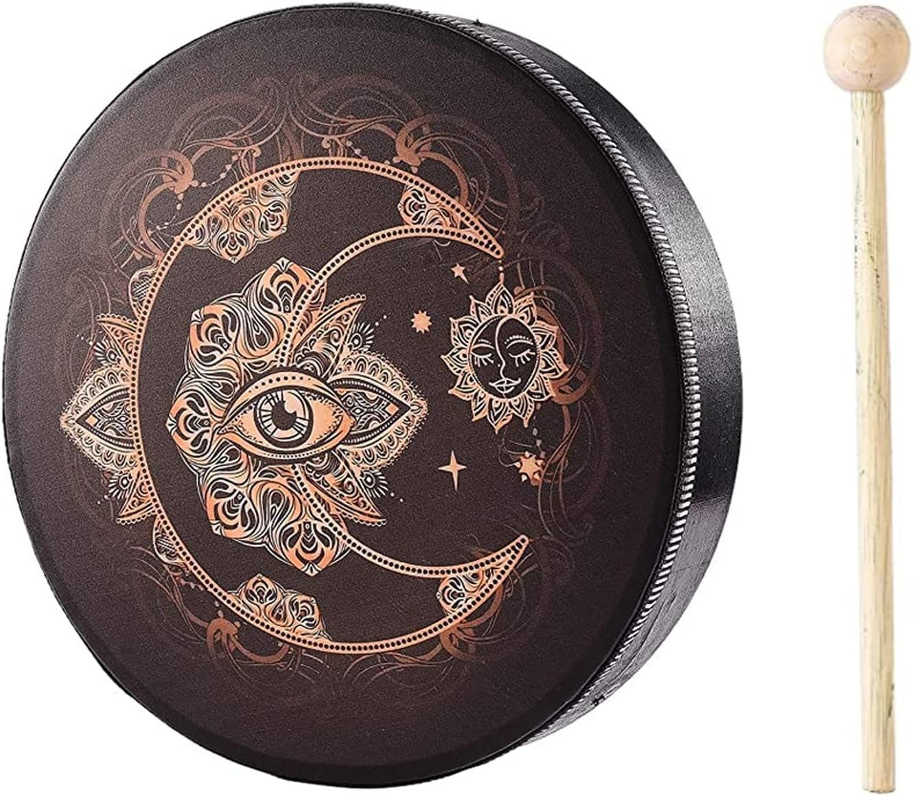 Schamanentrommel, Schamanische Trommel mit Trommelstiel, TOOSOAR Goldener Mond Handtrommel, Trommel Erwachsene für Music Lovers