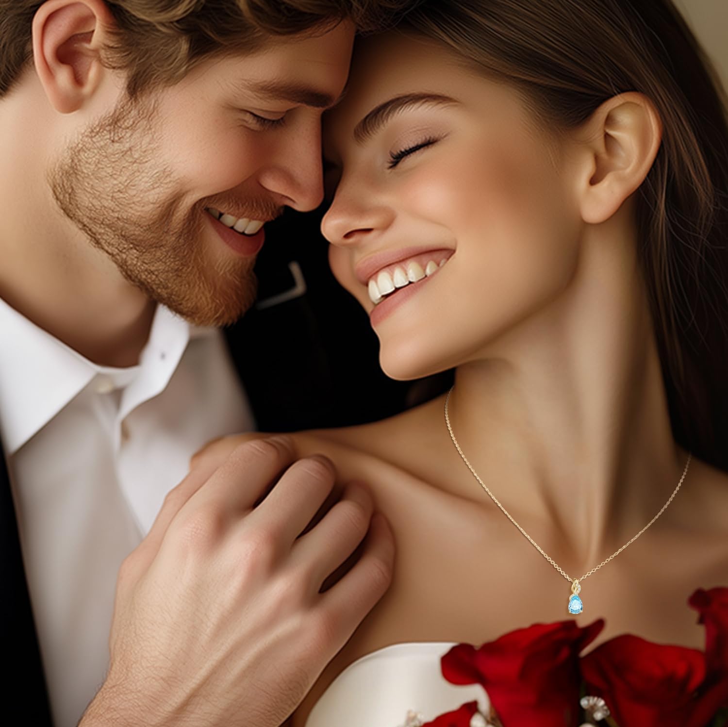 FANCIME Solide 14 Karat 585 Gelb Gold Anhänger Kette mit Tropfen Edelstein und 0.28ct Diamant Geschenk Schmuck für Damen Sie, 925 Silber Kettenlänge: 40 + 5 cm