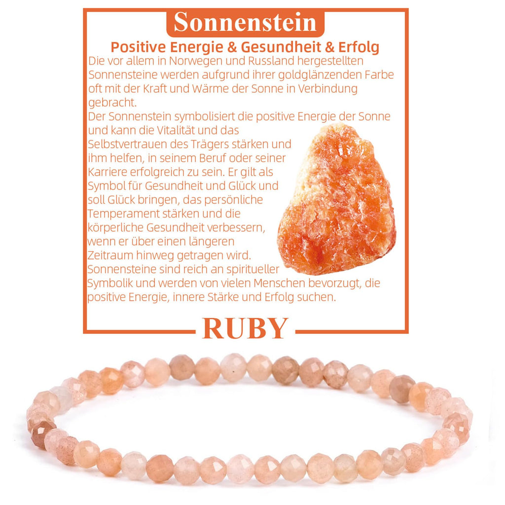 RUBY Perlenarmband Damen - Hochwertiges 4mm Edelstein Armband aus Facettierten Echten Natursteinen - Inklusive Geschenkbox Geschenk für Sie