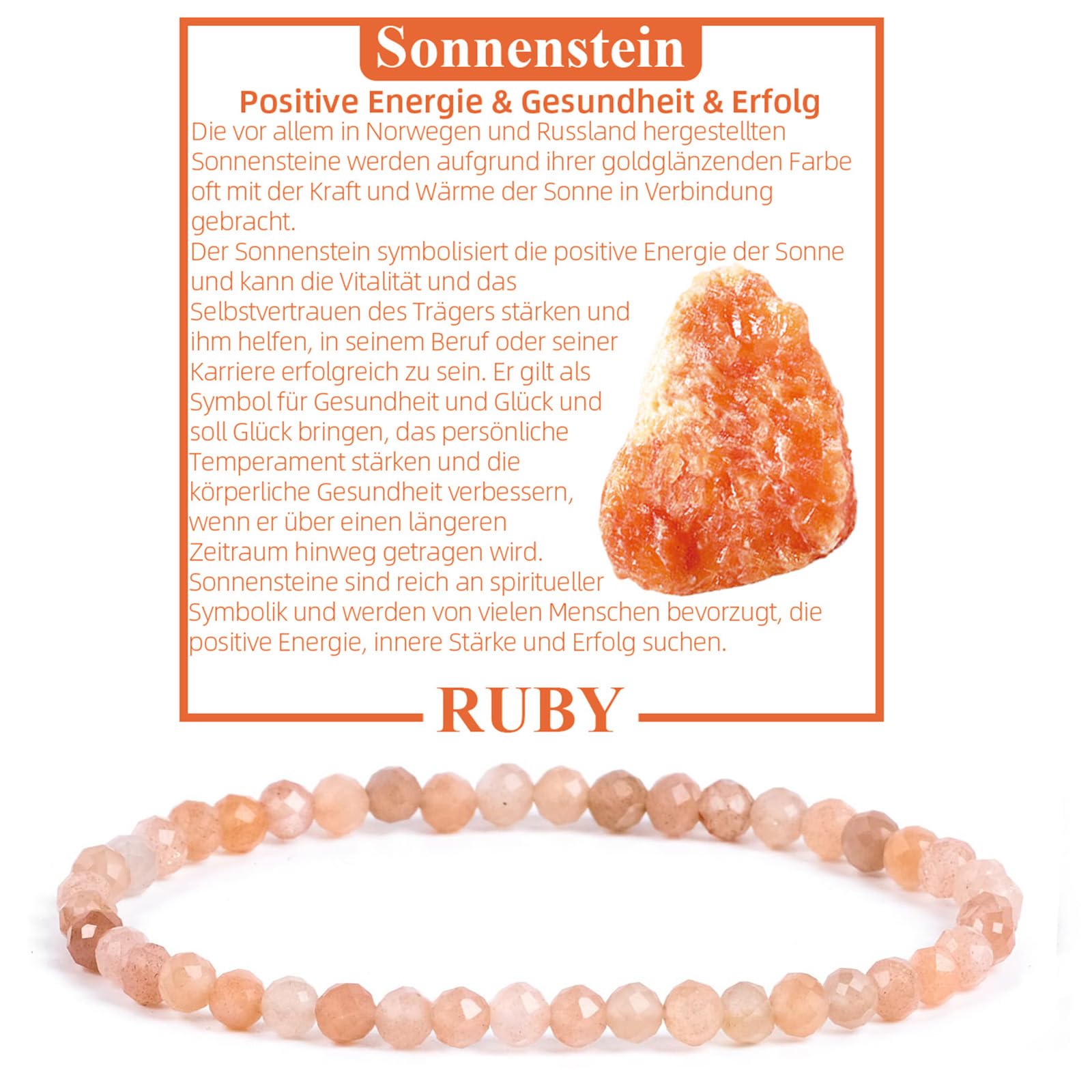 RUBY Perlenarmband Damen - Hochwertiges 4mm Edelstein Armband aus Facettierten Echten Natursteinen - Inklusive Geschenkbox Geschenk für Sie
