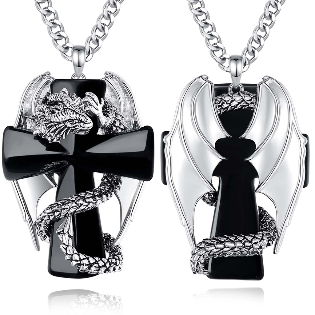 INFUSEU Kristall Drachen Kette, Nordischer Drache Gewickelter Zylinder Edelstein Kristall Anhänger Sechseckiger Heilkristall Anhänger Gothic Naturkristall-Schmuck Geschenk für Männer Frauen
