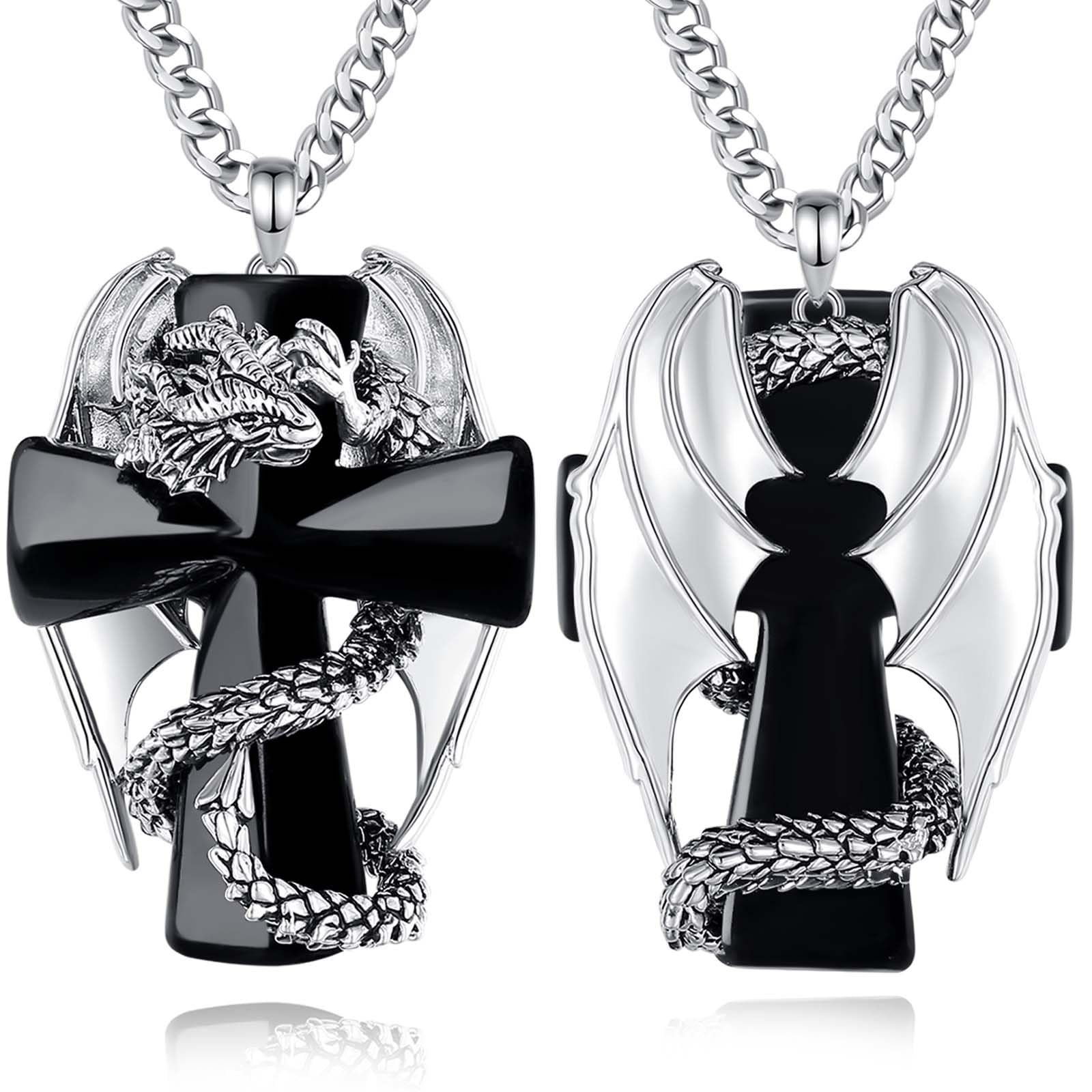 INFUSEU Kristall Drachen Kette, Nordischer Drache Gewickelter Zylinder Edelstein Kristall Anhänger Sechseckiger Heilkristall Anhänger Gothic Naturkristall-Schmuck Geschenk für Männer Frauen