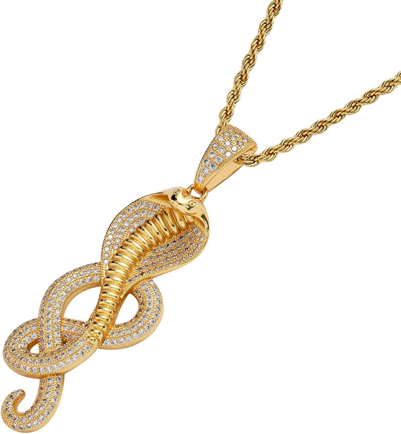 Women's Jewelry Hip Hop Iced Out Halskette mit Cobra-Schlangen-Anhänger, Micropave, 14 Karat vergoldet, simulierter Diamant, Tierliebhaber-Schmuck für Männer und Frauen Necklace