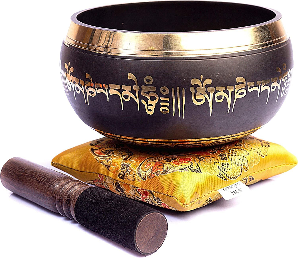 Premium Tibetan Singing Bowl Set – Handmade in Nepal Sound & Meditation Bowl – Spiritual Decor for Yoga, Wellness Spaces & Relaxation by Himalayan Bazaar (Brown & Red)