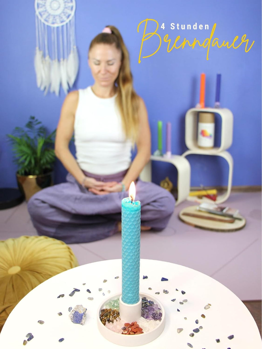 Chakra Candle Set, 7 Ritual Candles Made of Pure Beeswax, Hand Rolled from Germany, Hemp Wicks, Approx. 4 Hours Burning Time, Taper Candles in Chakra Colours for Meditation and Yoga