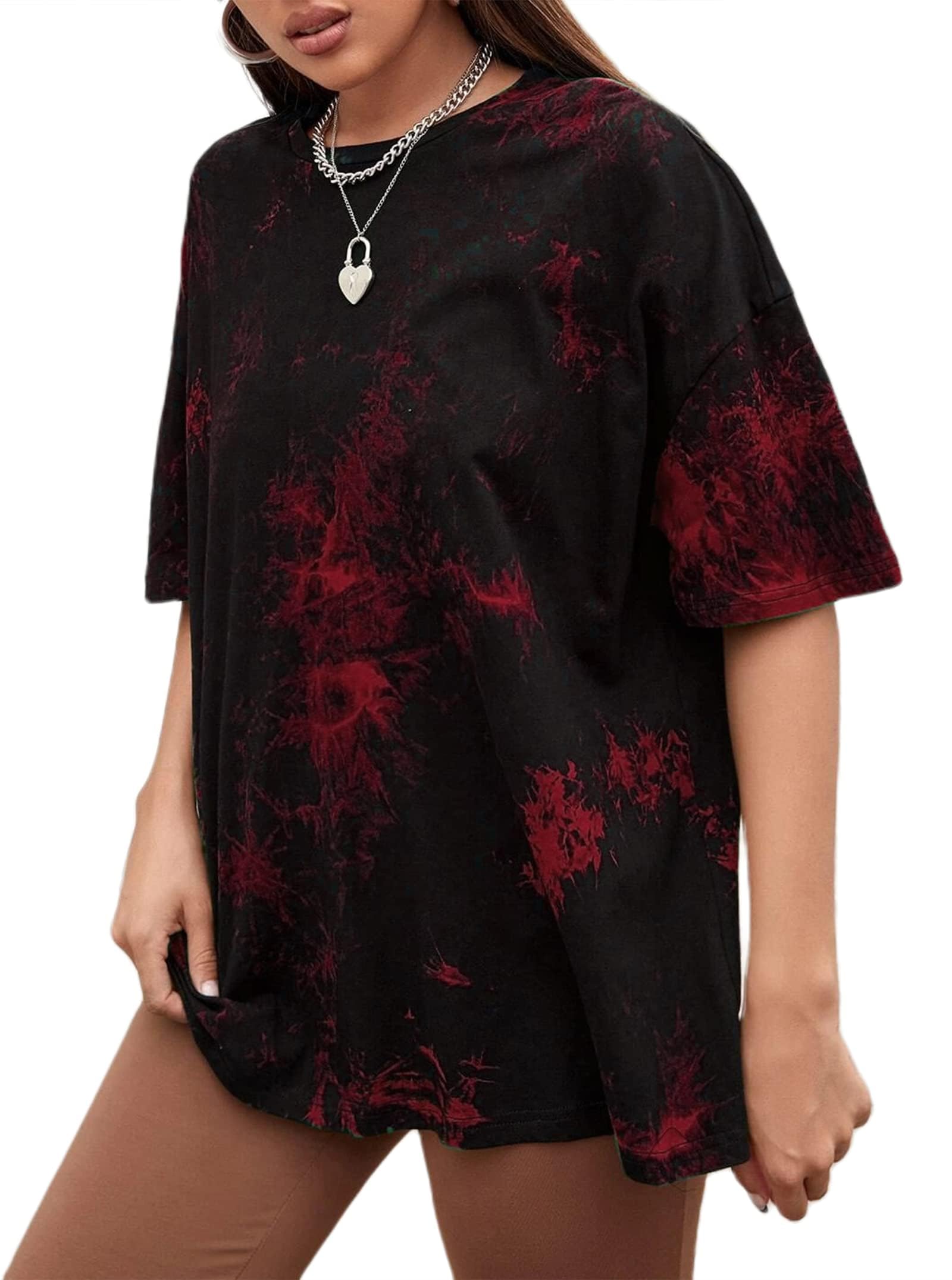Remidoo Women's Casual Oversized T Shirt Short Sleeve Graphic Tee Letter Tie Dye Shirts