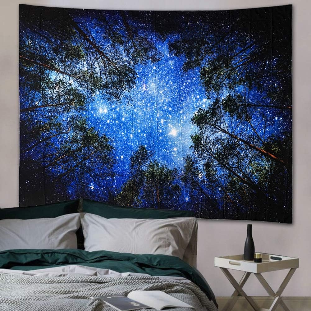 Towinle Wandbehang Hochwertige Wandteppich Tapisserie Psychedelic Wandtuch Hausdeko Bettdecke Strandtuch Tagesdecke Boho Deko (Wald Sternenhimmel)