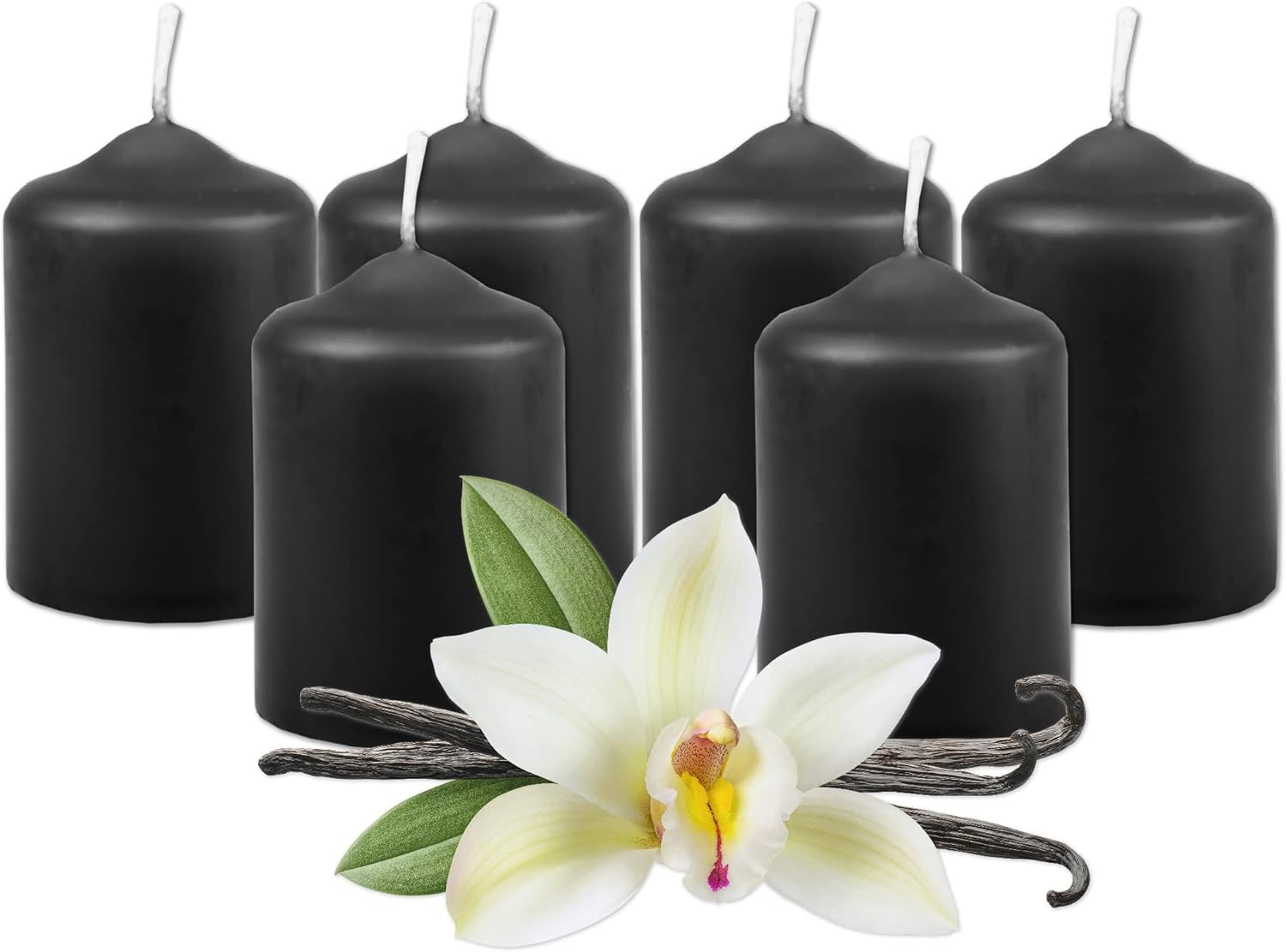 Wax Candles, Pillar Candles, Black, Tea Light Diameter 4 cm x height 6 cm (Pack of 6), Available in Many Colours - Made in the EU - Candles Block Candles - Wax