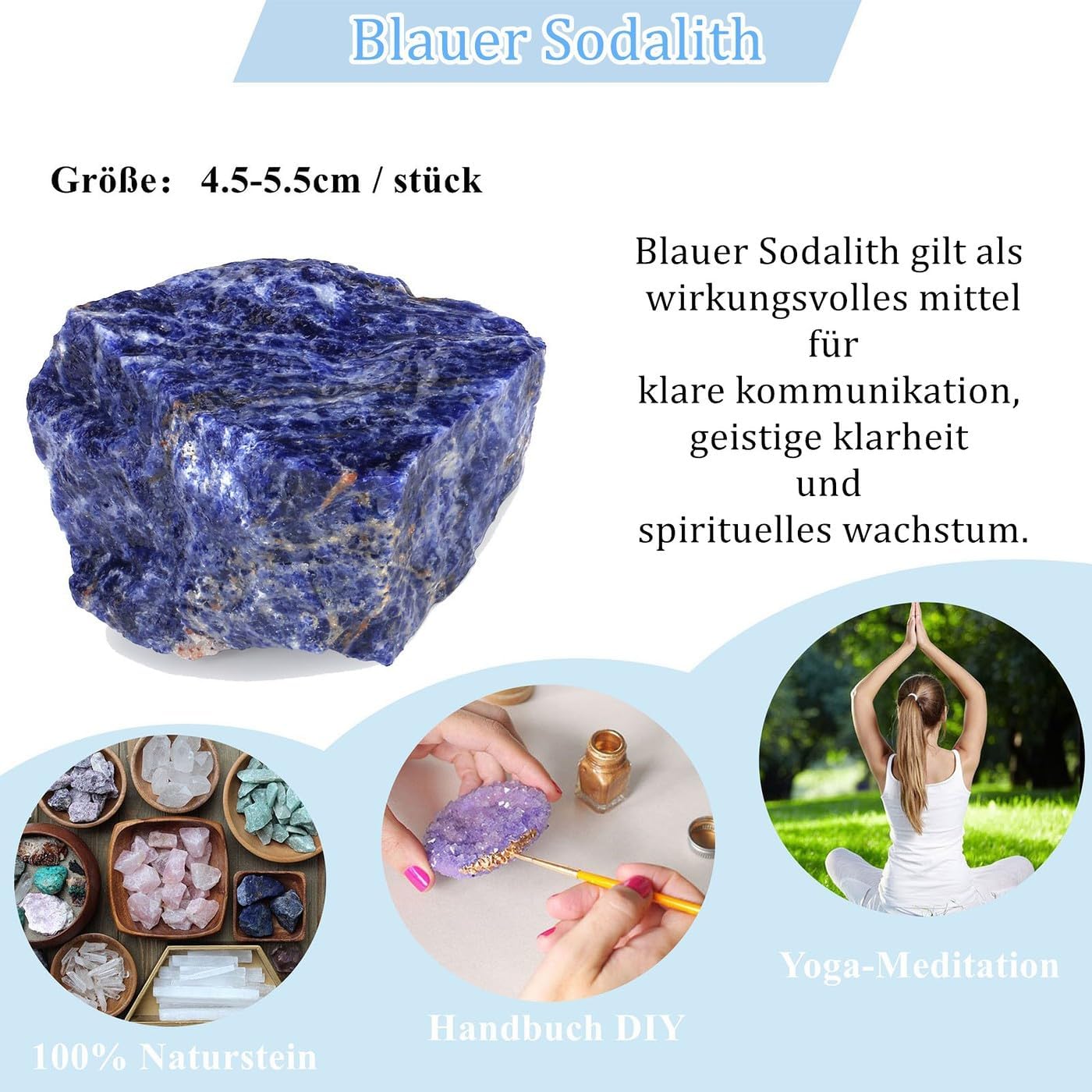 XIANNVXI Large Blue Sodalite Raw Stone Crystals Natural Stone Blue Sodalite Stone Real Natural Crystal Stones Reiki Premium Water Stone 4.5-5.5 cm, 1 Piece